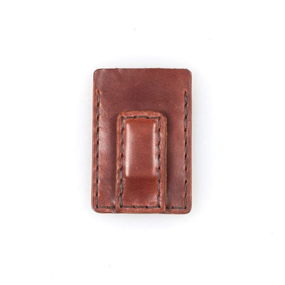 SLIM LEATHER CARD WALLET WITH MAGNETIC MONEY CLIP