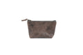 LEATHER TOP ZIPPERED POUCH - SMALL - CHARCOAL BISON