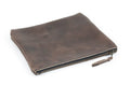 LEATHER TOP ZIPPER POUCH - CHARCOAL BISON