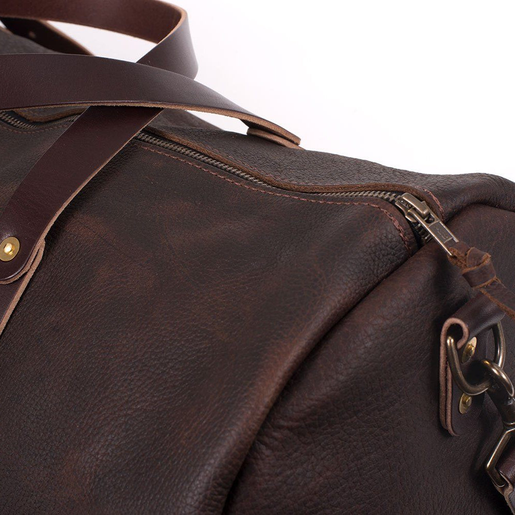 WILLIAM LEATHER DUFFLE BAG - OLIVE - SADDLE STRAPS - IN STOCK